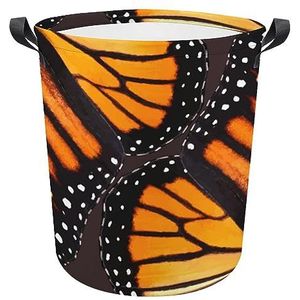 Oranje Monarch Butterfly Wings Wasmand met Handvatten Ronde Opvouwbare Wasmand Opbergmand voor Slaapzaal Badkamer