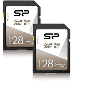 Silicon Power 2-Pack 128GB V60 R/W Up to 280/170 MB/s Superior Pro UHS-II SDXC Memory Card