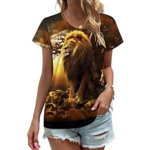 King Lion Dames V-hals T-shirts Leuke Grafische Korte Mouw Casual Tee Tops 4XL