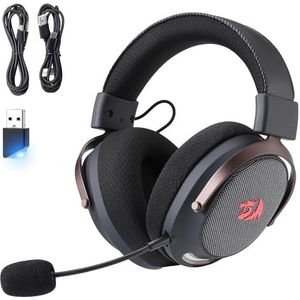 Redragon H858 Draadloze gaming-headset, 7.1 surround sound, 53 mm drivers, oorkussens van traagschuim, afneembare microfoon, over-ear hoofdtelefoon voor mobiele telefoon, PC/PS5/XBOX/NS, zwart