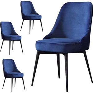AviiSo Eetkamerstoelen fluwelen keukenstoelen set van 4, woonkamer lounge stoelen met metalen poten voor woonkamer, slaapkamer, restaurant (kleur: blauw)