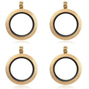 WANDIC Foto bedels, set van 4 gouden roestvrij stalen ronde geheugenmedaillon hanger bruids bruiloft boeket bedels voor foto of bruiloft, 25 mm