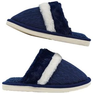 JadeRich Unisex Fuzzy Fleece Voering Gebreide Slippers Paar Stijl Antislip Warm Comfortabel Memory Foam Winter Huis Schoenen, marineblauw, 3/4 UK