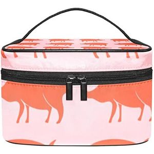 Boerderij Varkens Patroon Roze Achtergrond Make-up Organizer Tas, Reizen Make-up Tas Organizer Case Draagbare Cosmetische Tas voor Vrouwen en Meisjes Toiletartikelen, Meerkleurig, 22.5x15x13.8cm/8.9x5.9x5.4in