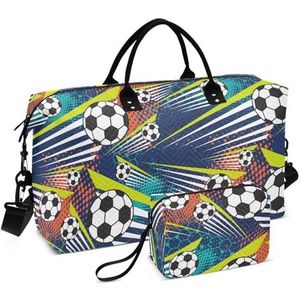 Geometrische Voetbal Voetbal Grote Reizen Duffel Bagage Reizen Weekend Gear Bag Gym Sport Carry met Toilettas voor Reis Grote Capaciteit, Geometrisch Voetbal Voetbal, 1 size