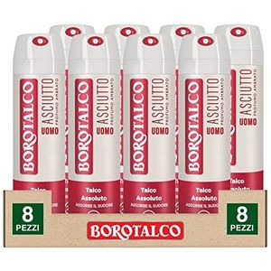 Borotalco Deo Dry Spray voor heren, deodorant 72h met talk, absorbeert zweet zonder alcohol, amberkleurige geur, 8 flessen à 150 ml