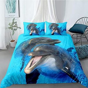 beddengoed set 3D Blauwe Zee Dolfijn Print 3 stuks dekbedovertrek met kussenslopen Polyester microvezel Ultra zacht hypoallergeen enkele dubbele King Super King 180 x 200 cm