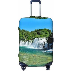 UNIOND Groene bomen berg rivier bedrukte bagage cover elastische reiskoffer cover protector fit 18-32 inch bagage, Zwart, S