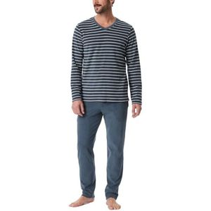 Schiesser Herenpyjama lang casual nachtjapon pyjamaset, Jeansblauw_181926, 58