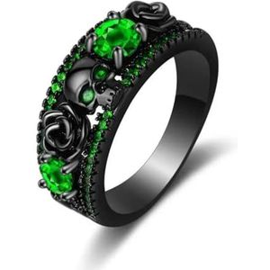 Punk bloem schedel ringen Vintage rode zirkoon zwarte koperen ringen voor mode sieraden-10-groen