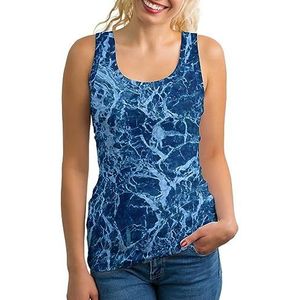 Blauw Marmeren Mode Tank Top voor Vrouwen Gym Sport T-shirts Mouwloos Slim Yoga Blouse Tee S