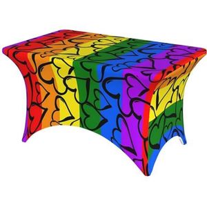 MYGANN Gay Pride Regenboog Patroon 4ft Wasbare Stretch Rechthoekige Tafel Cover Voor Bruiloft Thema Banket Party Tentoonstelling