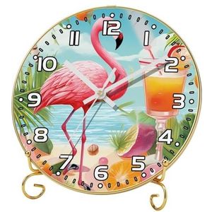 YTYVAGT Wandklok werkt op batterijen, gemakkelijk te lezen, tropisch sap flamingo feest, ronde stille klok 9.4