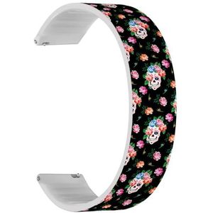 RYANUKA Solo Loop Strap Compatibel met Amazfit Bip 3, Bip 3 Pro, Bip U Pro, Bip, Bip Lite, Bip S, Bip S lite, Bip U (Skull Rose Floral) Quick-Release 20 mm rekbare siliconen band band accessoire,
