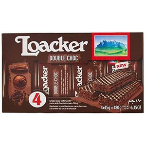 Loacker Wafer Double Choc cookies wafels met chocolade en cacaocrème (4 x 45 g) 180 g