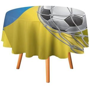Voetbal doel en Oekraïne vlag rond tafelkleed waterdicht tafelkleed polyester tafelkleed voor dineren buiten feest picknick 60x60 inch