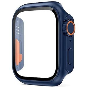 SERDAS Glazen hoesje voor Apple Watch 44 mm 45 mm 41 mm 40 mm 42 mm 38 mm schermbeschermer cover verandering ultra bumper iWatch-serie 8 7 SE 6 5 3 (kleur: blauw oranje, maat: 45 mm)
