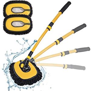 Sunolkie 15° Boog wasborstelset met telescopische handgreep, lange steel dweil met 2 zachte chenillekoppen voor camper, vrachtwagen, auto, boot, krasvrij reinigingsgereedschap