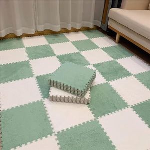 120 Stuks (12x12x0.4in) - 115sq.ft Schuimvloertegels Set For School, Verdikte Speelmat Zachte Ruige Tapijttegels, Puzzelstuk Vierkant Tapijt(Mint Green+White)