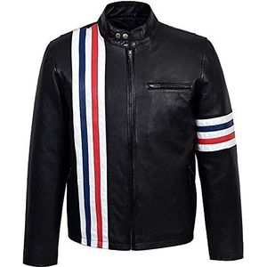 EU Fashions Easy Rider Heren Zwart Motorfiets Lederen Jas - zwart - XL