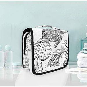 Abstracte witte vissen opknoping opvouwbare toilettas make-up reisorganisator tassen tas voor vrouwen meisjes badkamer