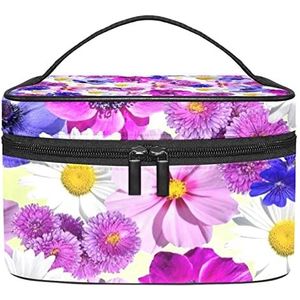 Make-up Organizer Bag, Reizen Make-up Tas Organizer Case Draagbare Cosmetische Tas voor Vrouwen en Meisjes Toiletartikelen Paars Roze Wit Little Daisy Bloem, Meerkleurig, 22.5x15x13.8cm/8.9x5.9x5.4in