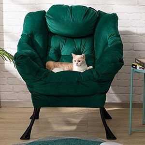 HollyHOME Relax Fauteuil Woonkamer Stoel Slaapkamer Stoel Lounge Stoel met Armleuningen Leesstoel Accentstoel met Stalen Frame, Groen