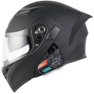 Bluetooth Modulaire Motorhelm Met Dubbel Vizier, DOT Goedgekeurde Opklapbare Motorhelm, Met Waterdichte Bluetooth, Voor Heren Dames,zwart,L 59~60cm