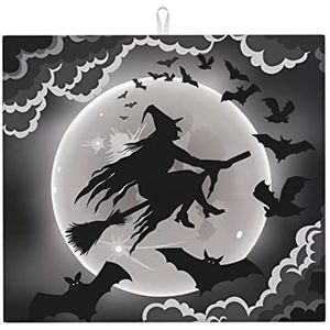 Halloween Heks Microvezel Afdruiprek Mat Super Absorberende Afdruiprek Mat Zachte Afvoerpad met Hangende Lus voor Gerechten Glas, 46 X 41 Cm