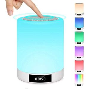 Nachtlampje met Touchscreen, Oplaadbaar Draagbaar Tafellamp, Luidspreker, Bluetooth, Muziek, FM-Radio, Meerkleurig, Handsfree voor Slaapkamer Warmfunn