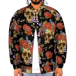 Skull And Flowers Day of the Dead grappige honkbaljas voor heren, bedrukte jas, zacht sweatshirt voor lente, herfst