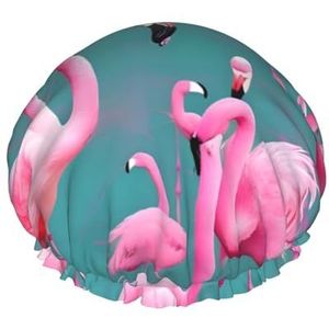 Een Zwerm Van Flamingo's Herbruikbare Dubbele Laag Waterdichte Douche Cap Met Elastisch Koord Voor Huis Schoonmaak Gezichtsverzorging Douche