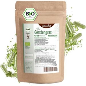 Gerstegras capsules bio navulverpakking 400 stuks | fijngemalen gerstegras in capsule formaat | van gecontroleerde biologische teelt | veganistische capsule omhulsel | vom Achterhof