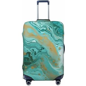 HerfsT teal en goud marmer print koffer cover elastische wasbare bagage covers stofdichte bagage beschermer voor reizen past 45-32 inch, Zwart, L