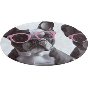 Franse bulldog roze bril rond tapijt zacht absorberende badmat ingang antislip tapijten boerderij voordeur mat 90 x 90 cm voor slaapkamer woonkamer thuis decoratief