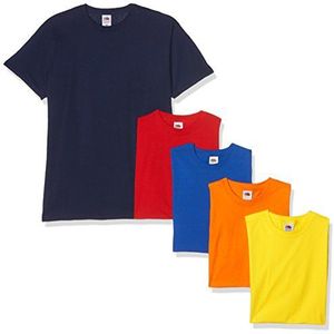 Fruit of the Loom Heavy T-shirt voor heren, set van 5 stuks, marineblauw/rood/oranje/koningsblauw/geel, XXL