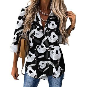 Grappige panda damesblouses Hawaiiaanse button down damestops shirts met lange mouwen T-shirts XL