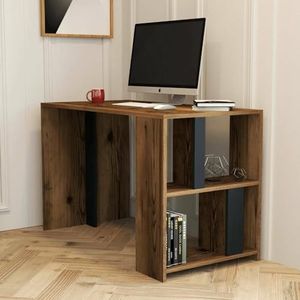 Dmora Schedar-bureau, multifunctioneel bureau, pc-tafel, werkblad, 120 x 60 x 75 cm, walnoot en antraciet