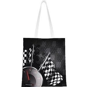 LamaMe Geruite Vlag Racing 12ann Herbruikbare Canvas Tote Voor Winkelen Strand Moederdag Gift Bag, Zwart, Eén maat