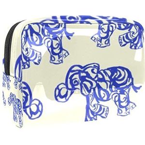 Draagbare make-up tas met rits reizen toilettas voor vrouwen handige opslag cosmetische zakje blauw en wit porselein olifant