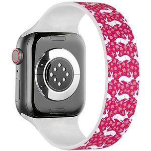 Solo Loop band compatibel met alle series Apple Watch 38/40/41mm (wit konijn bloemen roze) rekbare siliconen band band accessoire, Siliconen, Geen edelsteen
