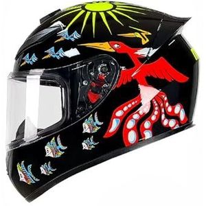 Full Face Motorhelm met Dubbele Achtervleugels DOT Gecertificeerd - Lichtgewicht en Duurzame Volwassen Motorfiets Straat Fietshelm (Gele lijnen, M)(Phoenix,XX-Large)