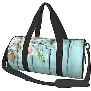 Teal Schuur Deur Bloemen Reizen Plunjezak Waterdichte Opvouwbare Sport Gym Bag Overnight Weekend Tassen Voor Vrouwen Mannen, Zwart, One Size, Zwart, Eén maat