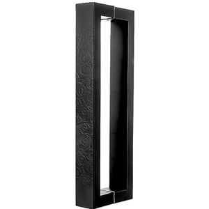 OXFMXVBTR Rechthoekige deurkruk met patroonsnijwerk dubbelzijdig rustiek commerciële deurhandgrepen, zware hardwareset voor glas/hout/metalen deur (kleur: zwart, maat: 82,5 cm/32 1/2 inch)