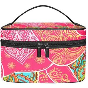 Dieren make-up tas voor vrouwen meisjes cosmetische tassen met handvat reizen make-up organizer tas, Een etnische roze olifant, 8.9x5.9x5.4 Inches, Make-up zakje