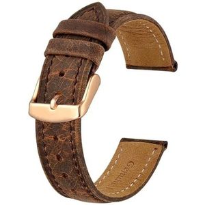 Jeniko Crazy Horse Lederen Horlogebandje 18mm 20mm 21mm 22mm 24mm Vervanging Riem Rose Gouden Gesp Band For Mannen Horlogebanden (Color : Brown(Brown Line), Size : 17mm)