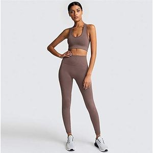Dames naadloze yoga pak sportkleding fitness pak sport beha leggings gym kleding kostuum voor yoga vrouw (Color : Brown Yoga Set, Size : S)