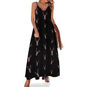 Rendierhoofd dames zomer maxi-jurk V-hals mouwloze spaghettibandjes lange jurk