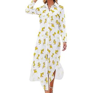 Little Duckling Maxi-jurk voor dames, lange mouwen, knoopjurk, casual feestjurk, lange jurk, S