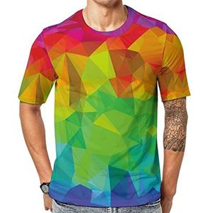 Veelhoekige Geometrische Regenboog Kleurrijke Mannen Crew T-shirts Korte Mouw Tee Causale Atletische Zomer Tops